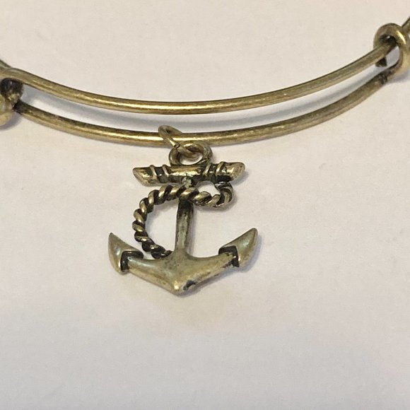 Nautical Anchor Charm Bracelet Beach Island Bangle Stackable Gold Brass Tone 8" - Picture 3 of 12